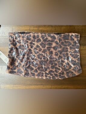 No Boundaries Leopard Sequin Tube Crop Top Brown Black Festival Going Out Y2K‎ L
